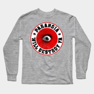 PARANOIA WILL DESTROY YA' Red, Black & White Long Sleeve T-Shirt